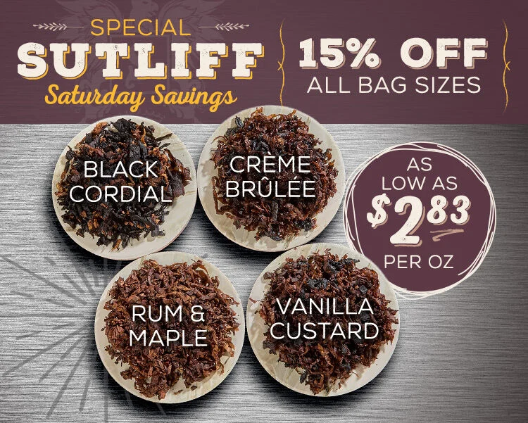 Enjoy 15% off ALL Sutliff Pipe Tobacco Bag Sizes 