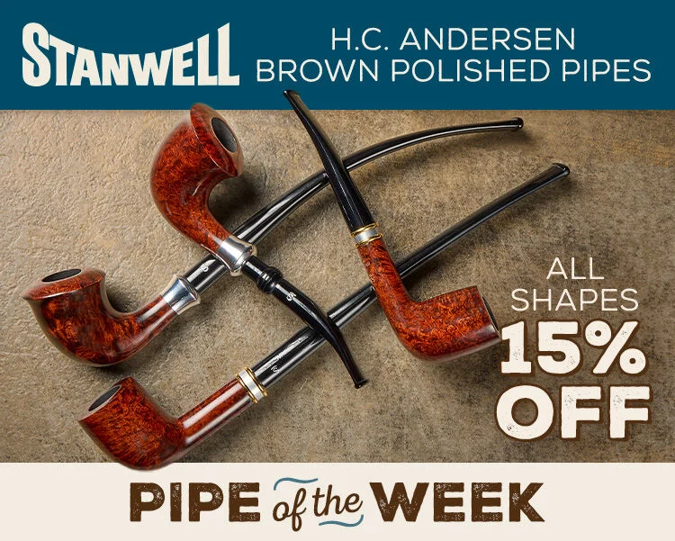 All Stanwell H.C Andersen Light Brown Polished Pipes shapes 15% off! 
